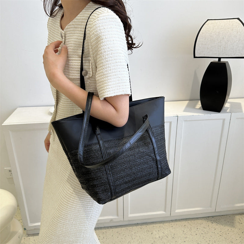 Women Fashionable Straw Woven Large Capacity Shoulder Tote Bag