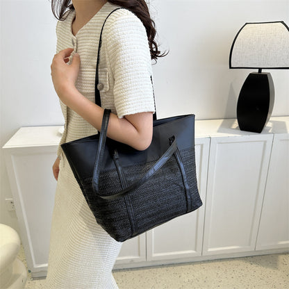 Women Fashionable Straw Woven Large Capacity Shoulder Tote Bag