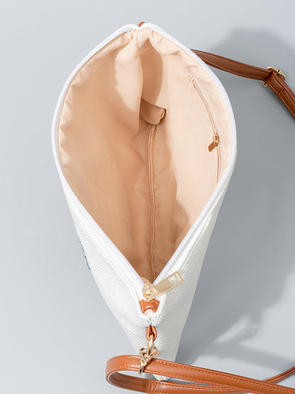 Sac à bandoulière en toile brodée en peluche avec motif mauvais œil tendance 