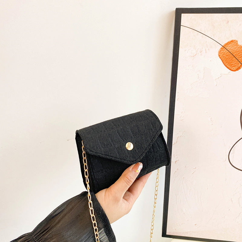 Women Fashion Simple Felt Mini Square Flap Chain Crossbody Bag