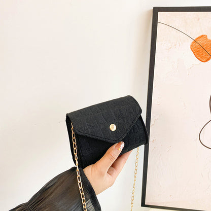 Women Fashion Simple Felt Mini Square Flap Chain Crossbody Bag