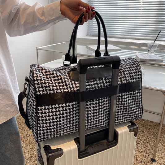 Women'S Fashion Waterproof Oxford Houndstooth Large Capacity Travel Bag