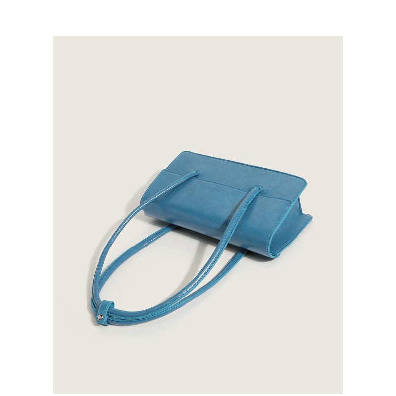Oil Wax Leather Women Chic Design Solid Color Baguette Shoulder Handle Bag