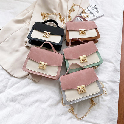 Women Fashion Casual Flap Buckle Design Color Blocking PU Crossbody Bag