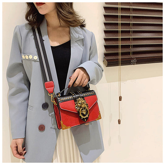 Women Fashion Casual PU Solid Color Lion'S Head Rivets Clutch Crossbody Bag