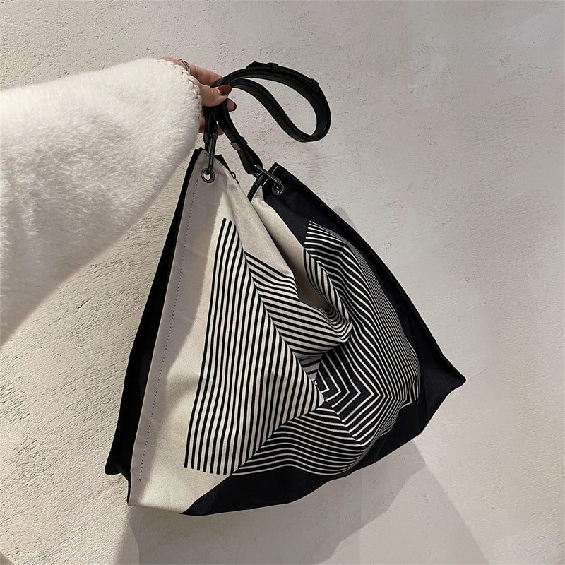 Sac fourre-tout décontracté en nylon à motif rayé unique pour femme, grande capacité 