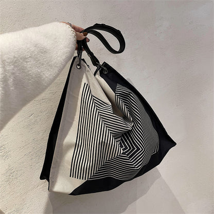 Sac fourre-tout décontracté en nylon à motif rayé unique pour femme, grande capacité 