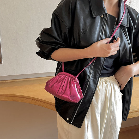 Women Fashionable Simple Shiny Creased PU Crossbody Bag