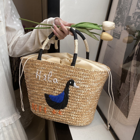 Sac à main d'été décontracté pour femmes, grande capacité, tissé en herbe, idéal pour les vacances à la plage 