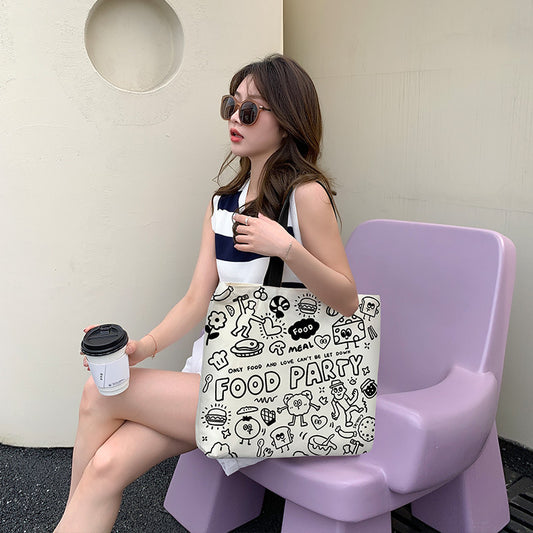 Women'S Fashion Cute Anime Bear Canvas Large Capacity Tote Bag