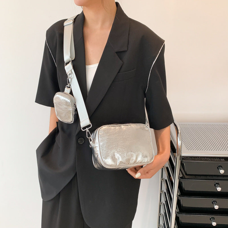 Ensemble deux pièces de sacs à bandoulière carrés, décontractés et simples, de couleur unie, pour femmes 