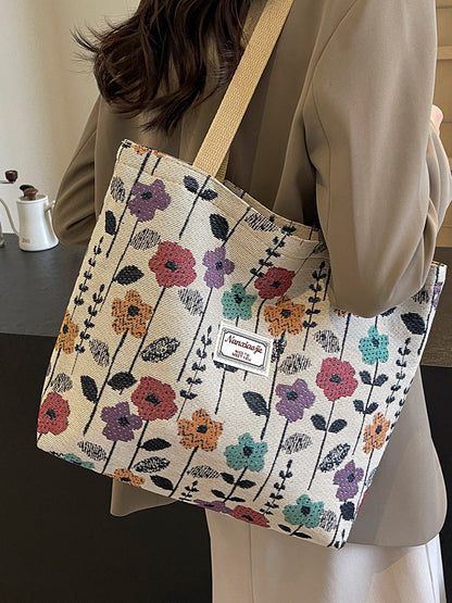 Women Fashion Casual Large Capacity Floral Printed Canvas Tote Bag