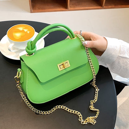 Women Fashion Solid Color Clap Lock Chain Crossbody Bag