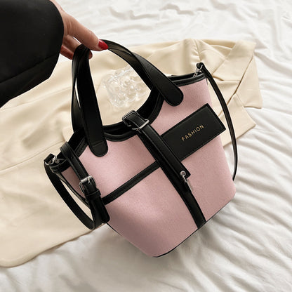 Women Fashion Canvas Basket Handheld Bucket Bag