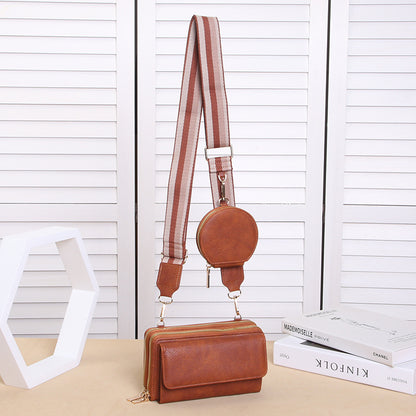 Sac à bandoulière carré en PU pour femme, multifonction, à la mode, avec fermeture éclair, porte-monnaie, pendentif, large bandoulière latérale 