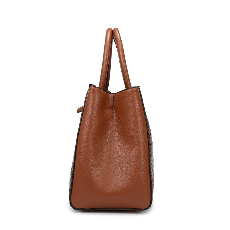 Women Fashion Casual Crocodile Pattern Large Capacity Handbag Three-Piece Set