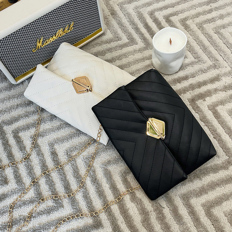 Women Fashion Basic Solid Color Pu Metal Lock Chain Crossbody Mini Square Bag