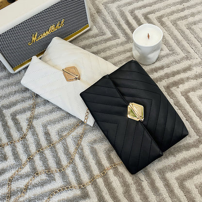 Women Fashion Basic Solid Color Pu Metal Lock Chain Crossbody Mini Square Bag