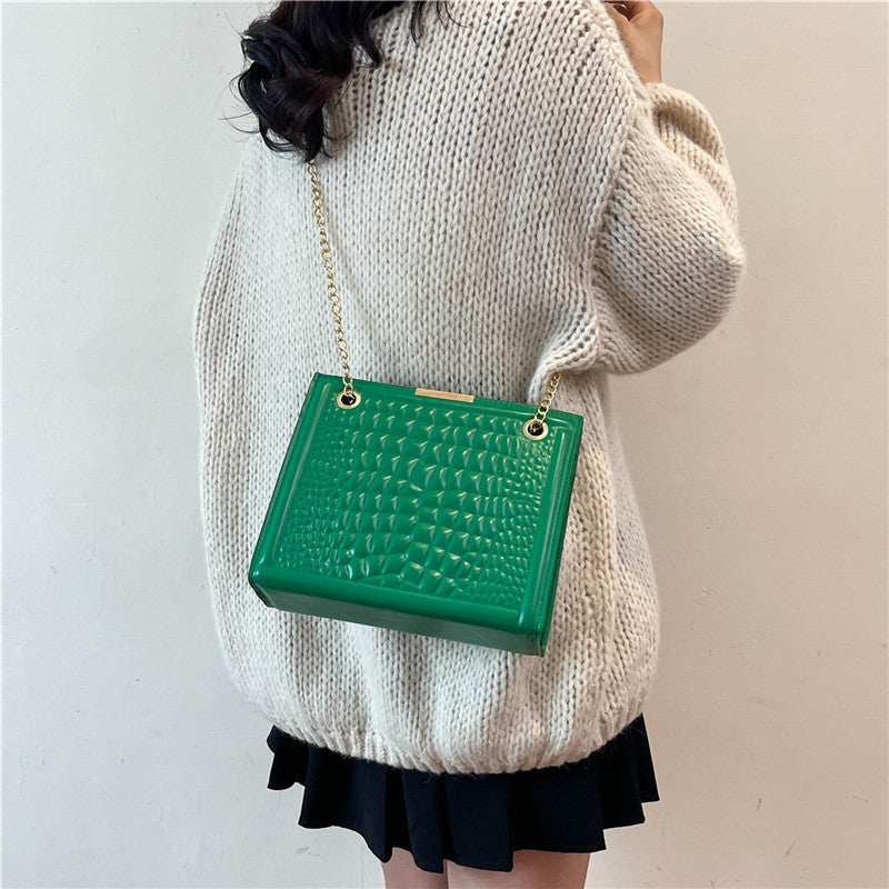 Fashion Solid Color Crocodile Print Large Capacity Shoulder Bag