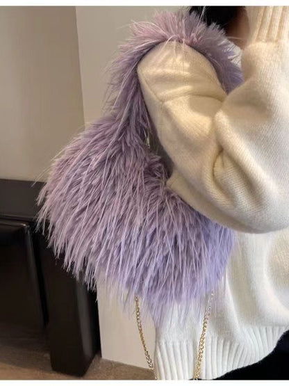 Sac à bandoulière en peluche avec pompon et poignée en chaîne pour femme, mode automne-hiver 