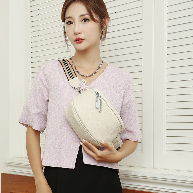 Women Fashion Casual PU Zipper Wide Strap Crossbody Bag