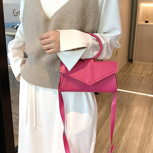 Sac à bandoulière en PU solide avec poignée en anneau couleur bonbon pour femme 