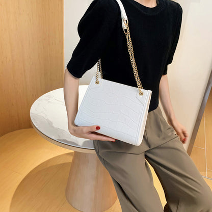 Women Casual Chain Design Stone Pattern PU Shoulder Bag