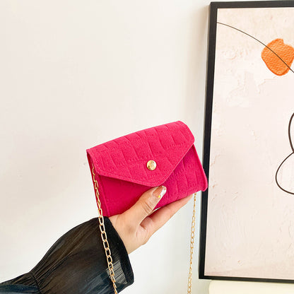 Women Fashion Simple Felt Mini Square Flap Chain Crossbody Bag