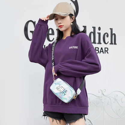 Women Fashion Zipper Design Letter Pattern Laser PU Crossbody Bag
