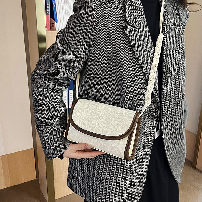 Women Simple Solid Color Block Square Flap PU Crossbody Bag