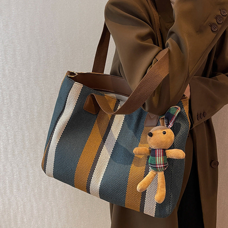 Women'S Fashion Stripe Large Capacity Canvas Tote Bag