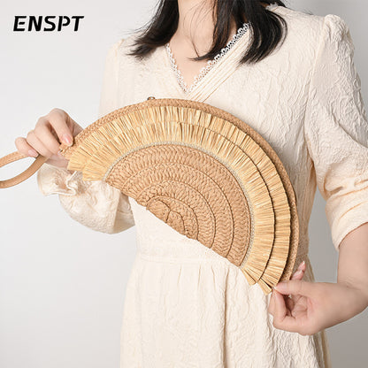 Sac à pompons ethnique tissé tendance pour femme 