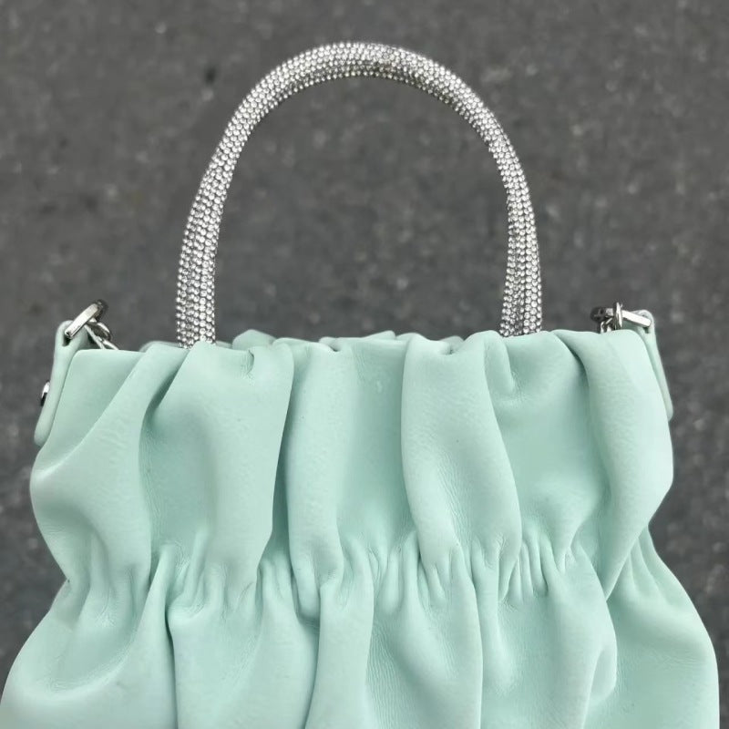 Women Fashion Pleated Cloud Solid Color Chain Handbag
