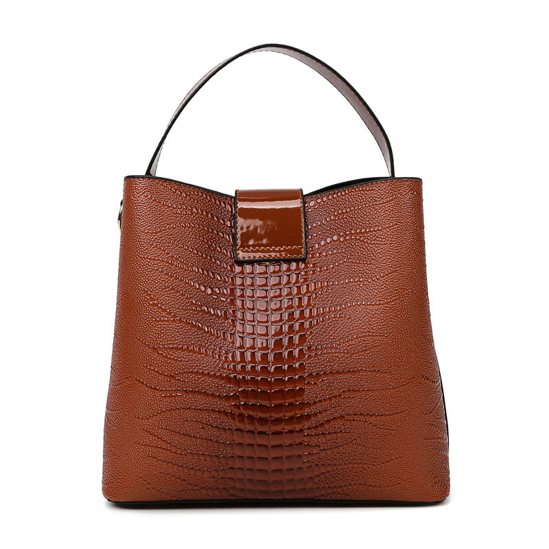 Sac à main décontracté simple à motif crocodile pour femme, couleur unie 