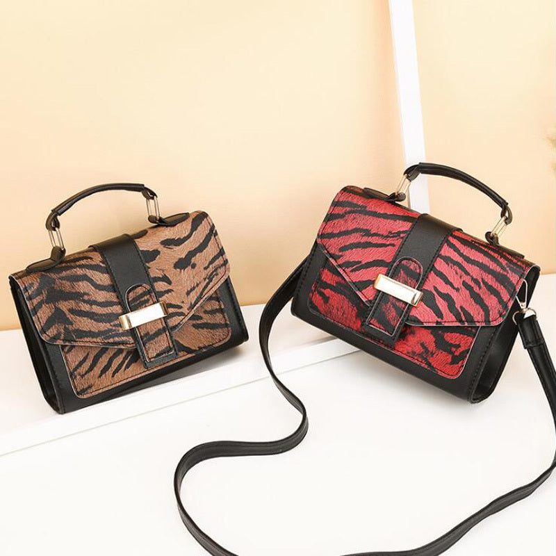 Women Vintage Flap Buckle Design Zebra Pattern PU Crossbody Bag