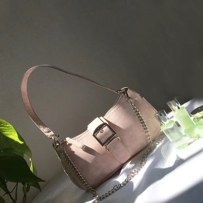 Women Fashion Retro Solid Color Mini Chain Shoulder Underarm Bag