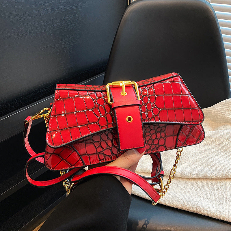 Sac à bandoulière à rabat motif crocodile pour femme 