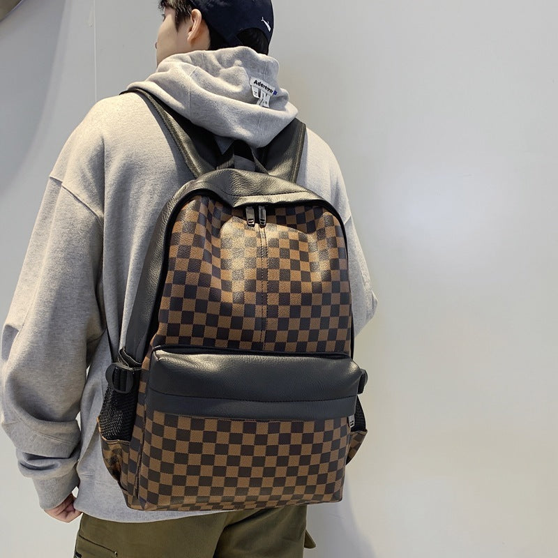 Unisex Fashion Plaid Large Capacity Pu Leather Backpack