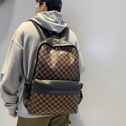 Unisex Fashion Plaid Large Capacity Pu Leather Backpack