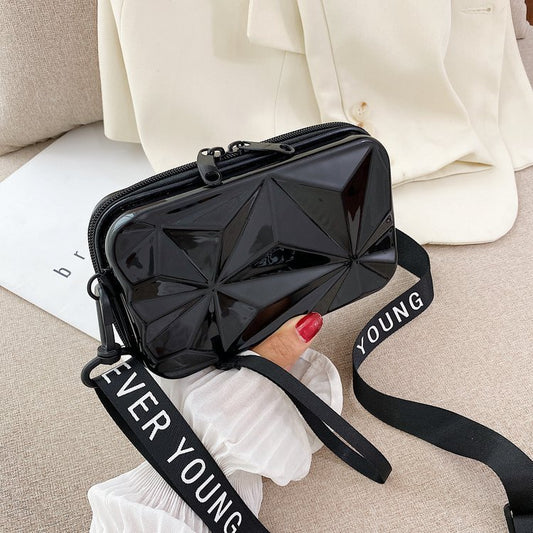 Women Fashion Solid Color Letter Ribbon Square Zipper Crossbody Bag