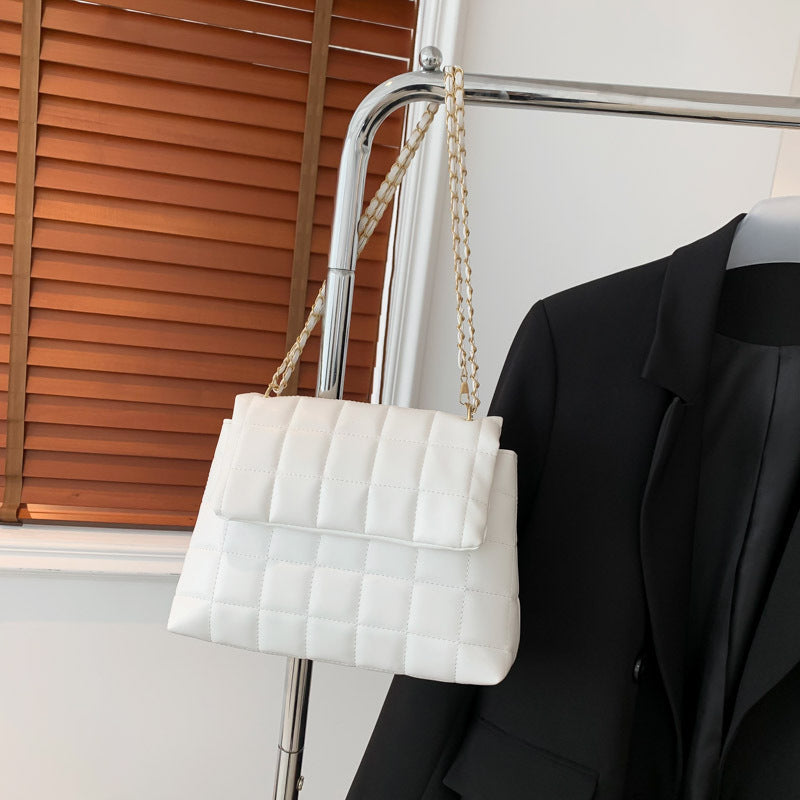 Women Fashionable Simple Solid Color Rhombic Clad Flap Chain Shoulder Crossbody Bag