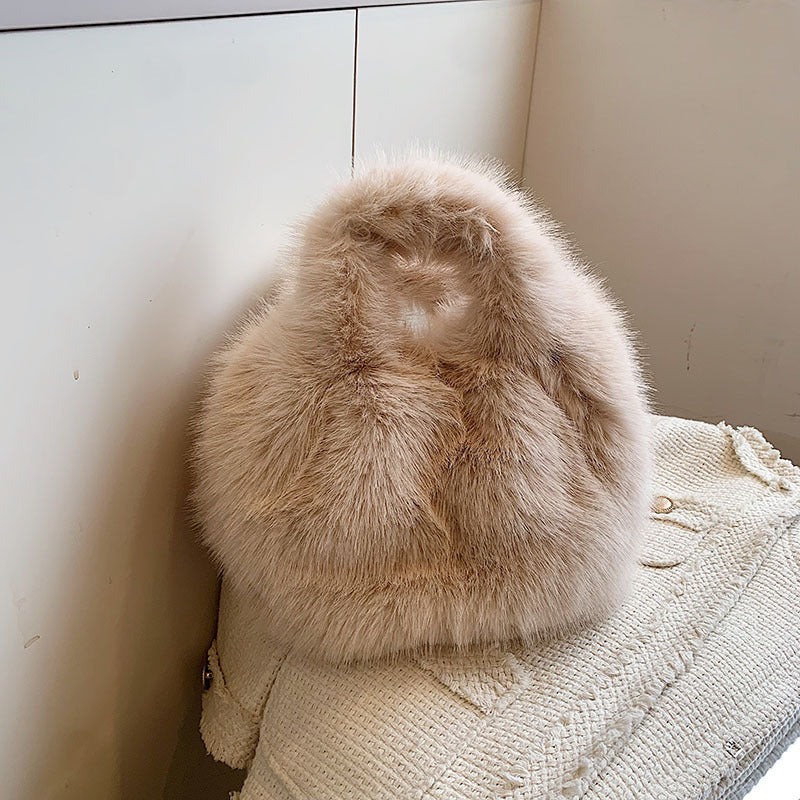 Sac à main en peluche de couleur unie pour femme, automne et hiver 