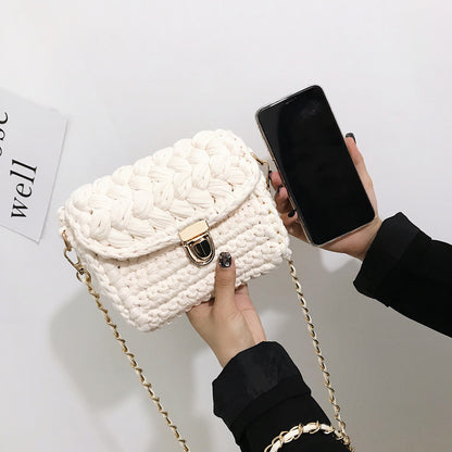 Women Casual DIY Weave Design Flap Buckle Solid Color Crossbody Bag