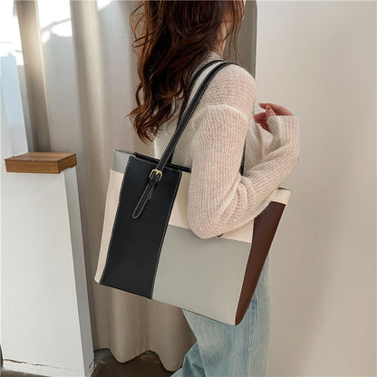 Sac à bandoulière en PU de grande capacité pour femme, style décontracté, avec coutures apparentes 