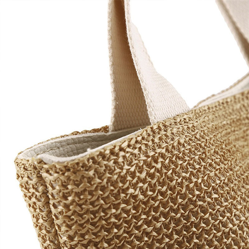 Sac fourre-tout en paille tissée pour femme, élégant, décontracté, à la mode, pour les vacances, la plage, couleur unie 