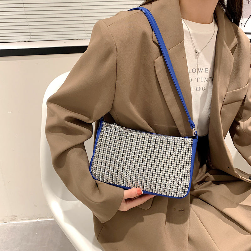 Sac à main tendance pour femme avec fermeture éclair et strass 