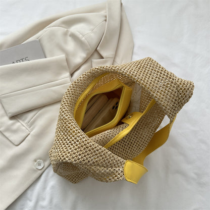 Sac à bandoulière tissé tendance pour femme, idéal pour les loisirs, la plage, les voyages, la plage, 2 en 1 