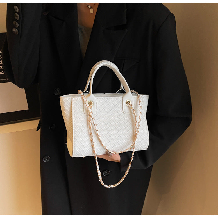 Women Fashion Large Capacity Woven Square Chain Handle Shoulder Bag