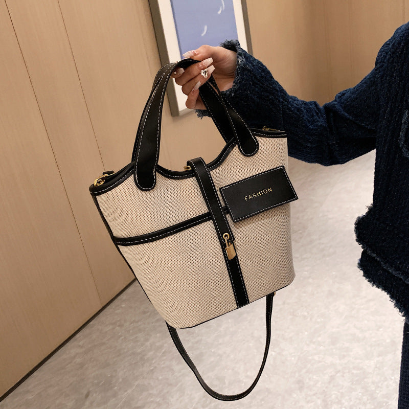 Women Fashion Canvas Basket Handheld Bucket Bag