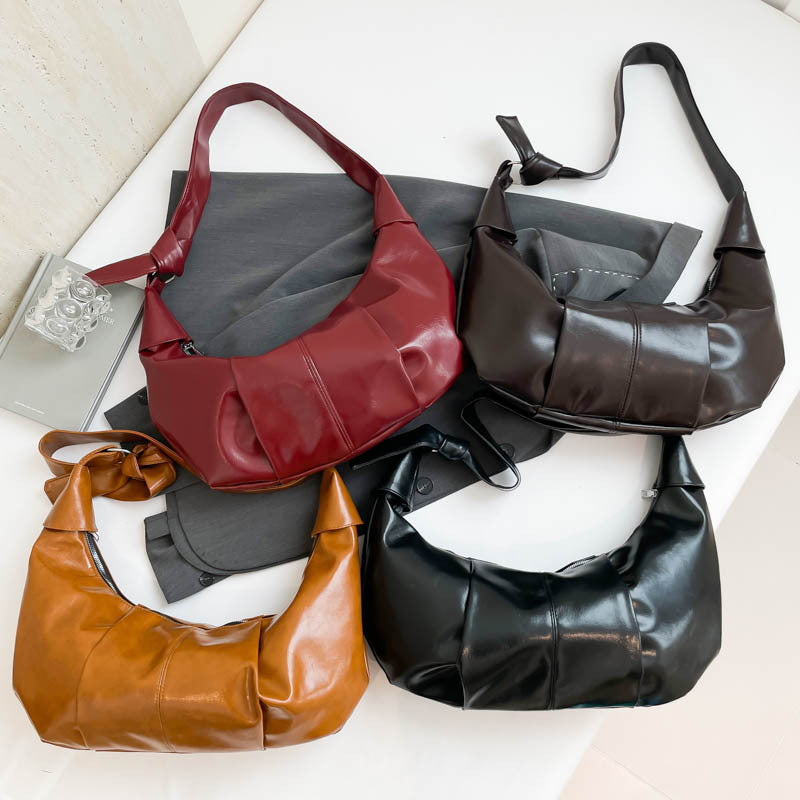 Sac à bandoulière plissé rétro décontracté pour femme, grande capacité, en forme de boulette 